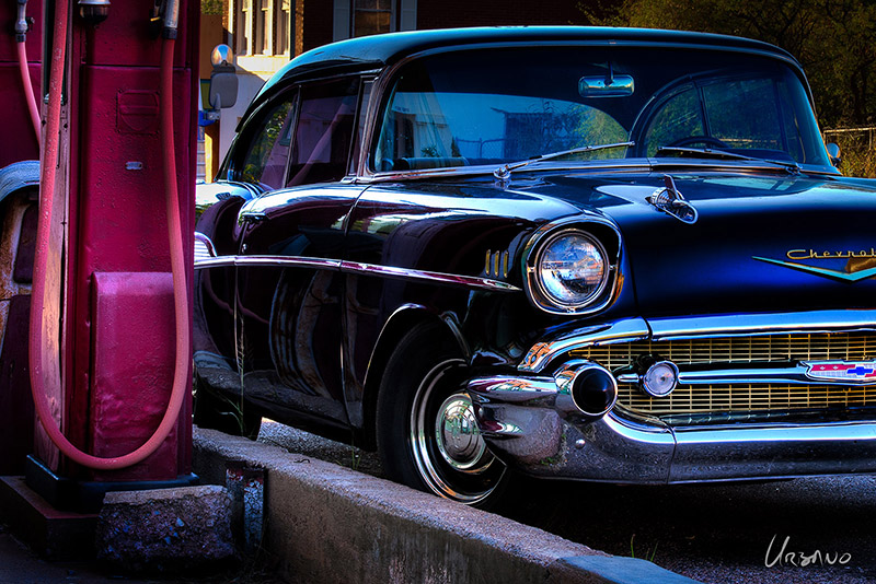 A great photo of one of the great American classic cars... the 1957 Chevy. With great chrome details, the iconic Chevrolet emblem on the hood and grille, this print is a great photo for car enthusiast.