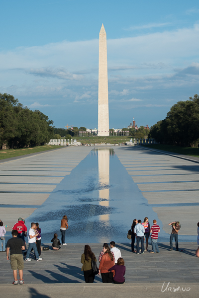 A snapshot of the same scene earlier in the day shows wind, crowds, and a lack of water all conspiring to make it impossible to get a good reflection shot of the Washington monument.